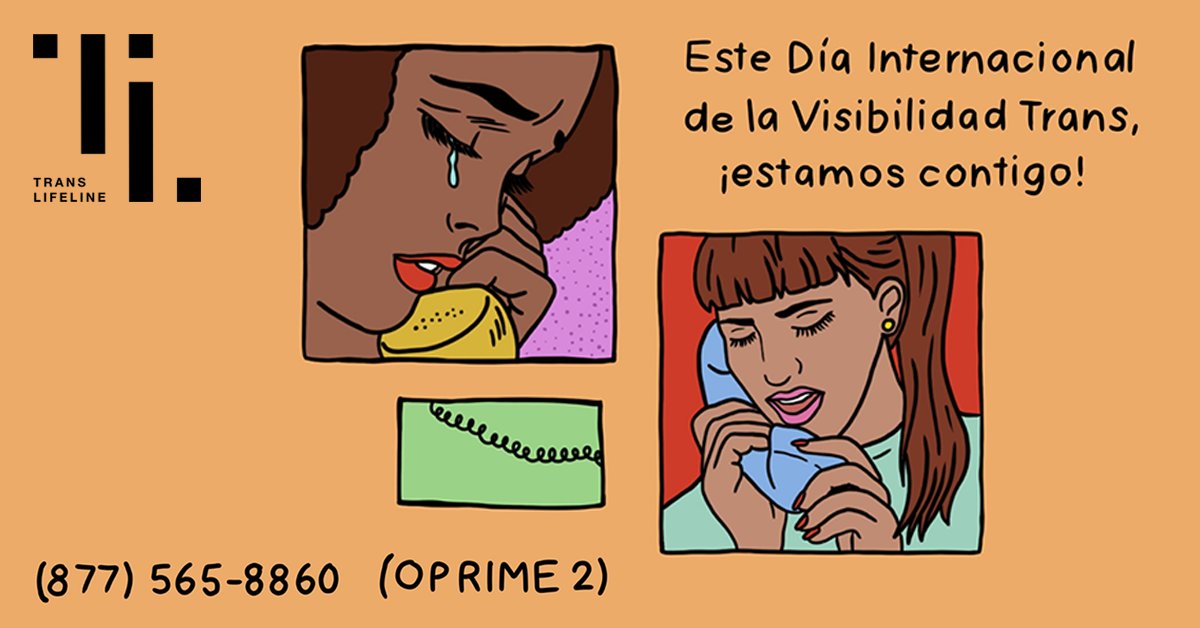 DetentionWatch's tweet photo. Este Día Internacional de la Visibilidad Trans, ¡estamos contigo! Conéctate con una persona #trans en la línea directa de @TransLifeline. Llama sin costo al 877-565-8860 y oprime 2 para español.
#ApoyoTrans #TDOV2021 #VisibilidadTrans https://t.co/TKZZZKhuv0