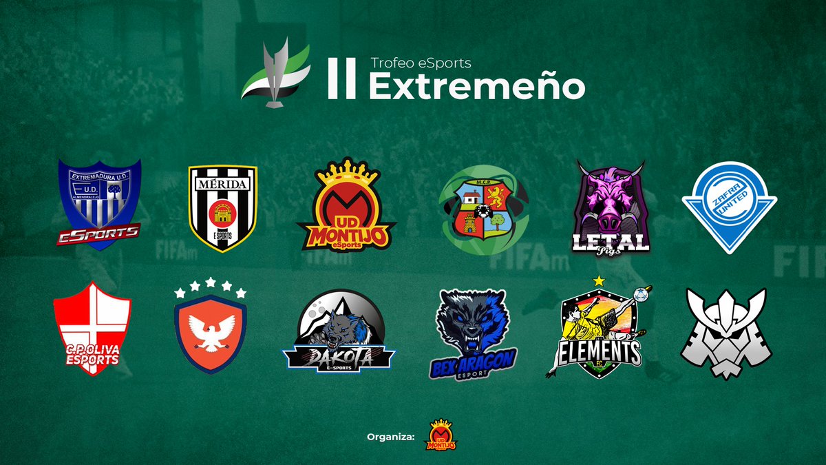 🏆 II #TrofeoExtremeño | Estos son los 12 equipos participantes:

🔴<a href="/UDMeSports/">UD Montijo eSports</a> 
⚫️<a href="/ADMeridaeSports/">AD Mérida eSports</a> 
🔵@EXT_UDeSports 
🟣<a href="/LetalPigs/">Letal Pigs</a>
🔵<a href="/ZafraUnited/">𝐙𝐀𝐅𝐑𝐀 𝐔𝐍𝐈𝐓𝐄𝐃 🎮</a> 
⚫️@BexAragonesport 
🔴<a href="/CPOLIVAeSports/">CPOLIVA eSports</a> 
🟠<a href="/CogutaEsports/">La Coguta eSports</a> 
🟢<a href="/MoraloCPesports/">Moralo C.P eSports ©️ PSN (DISUELTO)</a> 
⚫️@Dakota_esports 
🟡<a href="/eLeMeNtSFC_/">eLeMeNtS FC</a> 
⚫️<a href="/ktanusgaming/">K-Tanus Gaming</a>