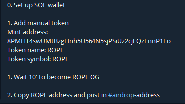 rogeravax's tweet photo. Sorry here are simple steps:
1) Set up a $SOL wallet here: https://t.co/8RCV54KAQV
2) You need to buy some $SOL to cover TXs. Easiest is buy on https://t.co/RmEA0v7Dcy &amp; withdraw to wallet
3) Join their Discord channel - wait 10 min to become OG
4) Add $ROPE wallet to $SOL wallet https://t.co/gtyuyAJcBw