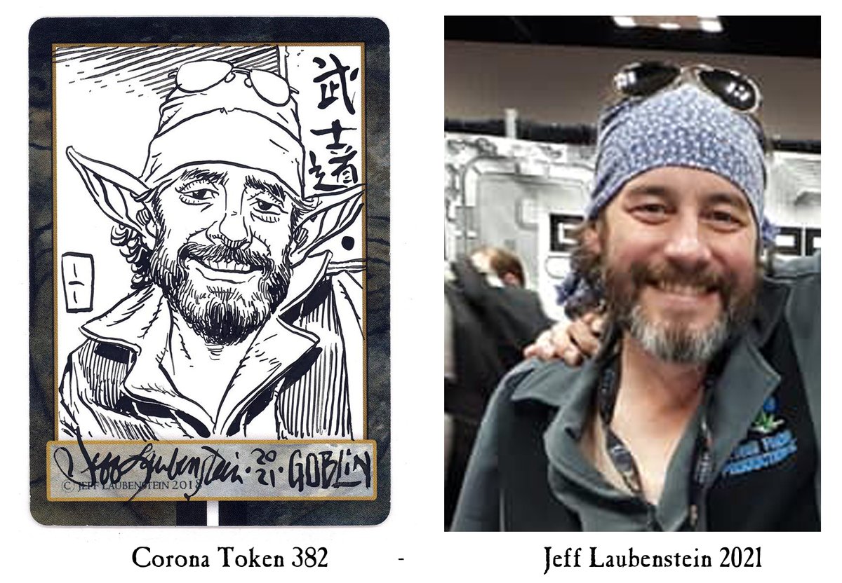 IllustratorJeff's tweet photo. March ends with this MTG artist. He's a collector of Samurai armor, a fantastic painter, a vloger, and a great fellow who is truly an original. This is #CoronaToken #382. #StarCityGames, #MTG, #MTGcustomToken, #Goblin #GoblinToken #CFB https://t.co/2CrVA0OKvf