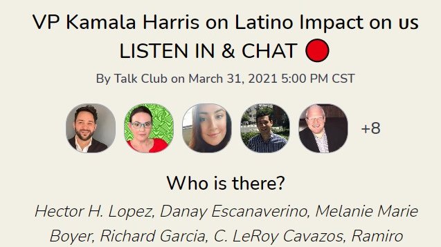 Join a panel of changemakers on @joinClubhouse to discuss @VP Kamala Harris's take on the #Latino Impact on our country & the amazing work the @USHCC is doing to effect #legislation to elevate & support #HispanicBusiness #USHCCLegislative 
joinclubhouse.com/event/PGvnB10w