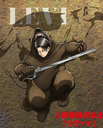 fudatan's tweet image. A rare picture of Levi ackerman wearing a bear costume. #aot
