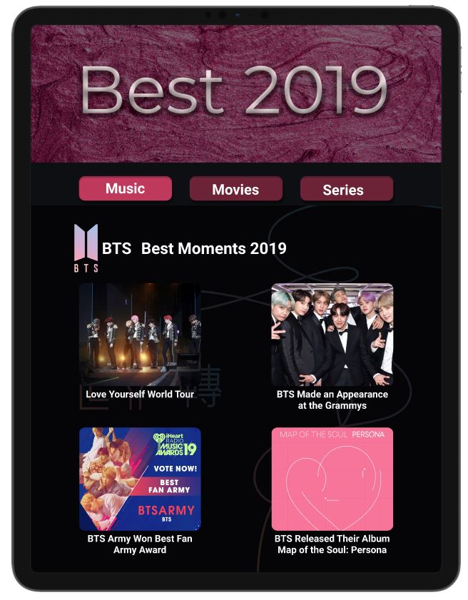 cathy3120's tweet photo. Daily UI #063 Best of 2019
#dailyui063 #DailyUI #uiux #uidesign #uxdesign #dailyuichallenge #challenge #uidesign #best2019 #bts #bestBTSmoments #ipad https://t.co/o1CW82zfJ7
