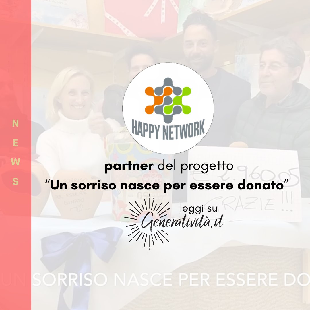 Generativita's tweet image. 🗞 Il #cambiamento necessario. #HappyNetwork partecipa alla raccolta fondi "Un sorriso nasce per essere donato", a favore del reparto di Oncologia pediatrica "@NadiaToffa" di Taranto diretto dal dott. #ValerioCecinati.

Leggi di più su ➡️ generativita.it/it/news/happy-…