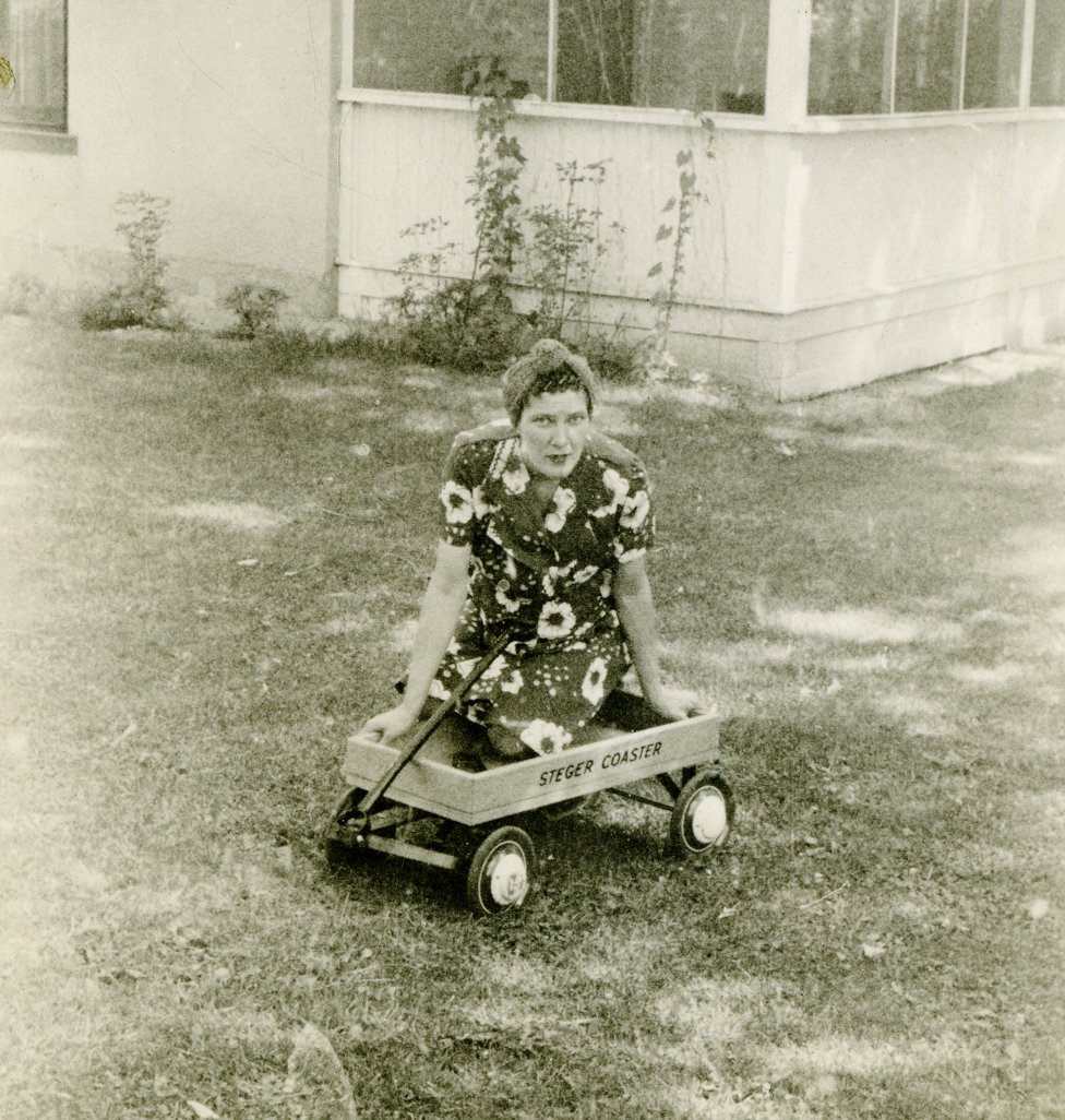 Who’s ready to roll into a new month? Hop in! ⁣
⁣
📷: Dorothy Scott sits in a “Steger Coaster”, ca. 1945. Object ID: 2018.057.039a⁣
⁣
#rgrmhc #LittleRedWagonDay