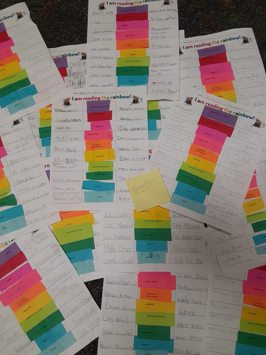 ewelibrary's tweet photo. OMG! A classful of reading rainbows! Way to go EWE Cougars in Ms. Sagredo's class! @SBISDLibraries https://t.co/nA0eEZMtjb