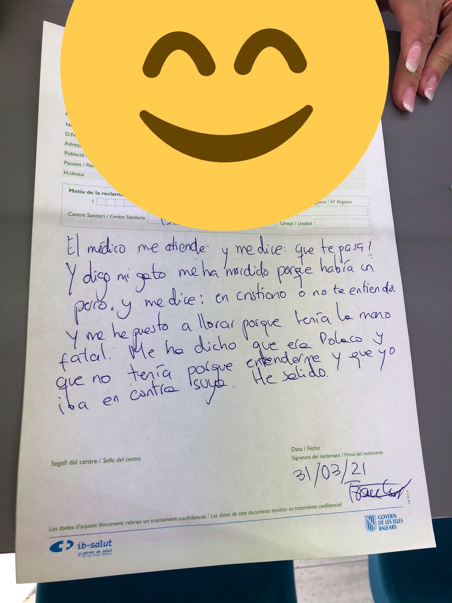 Francisite's tweet photo. Un DOCTOR a urgències no m'ha pogut atendre perquè era Polac i no mentenia. Algú ho pot fer visible per favor? @SionCap @ParisioProd @IB3noticies @arabalears https://t.co/Qs3VRCaenl