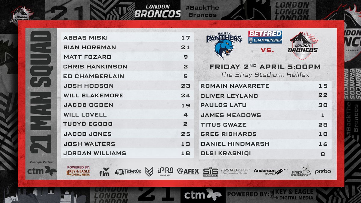 📣 𝙎𝙌𝙐𝘼𝘿 𝙉𝙀𝙒𝙎 | Head Coach Danny Ward has named his 21 Man Squad for Friday's match against <a href="/HalifaxPanthers/">Halifax Panthers 🐾</a>. 

You can read more ➡️ bit.ly/3wiAydE

#BackTheBroncos ⚫️⚪️🔴