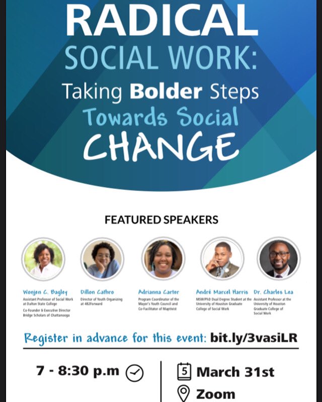 BlackMenInSW's tweet photo. Radical Social Work: Taking Steps Toward Social Change event at 7:00 PM EST 

#SocialWorkMonth https://t.co/Q3eOiVF6zr