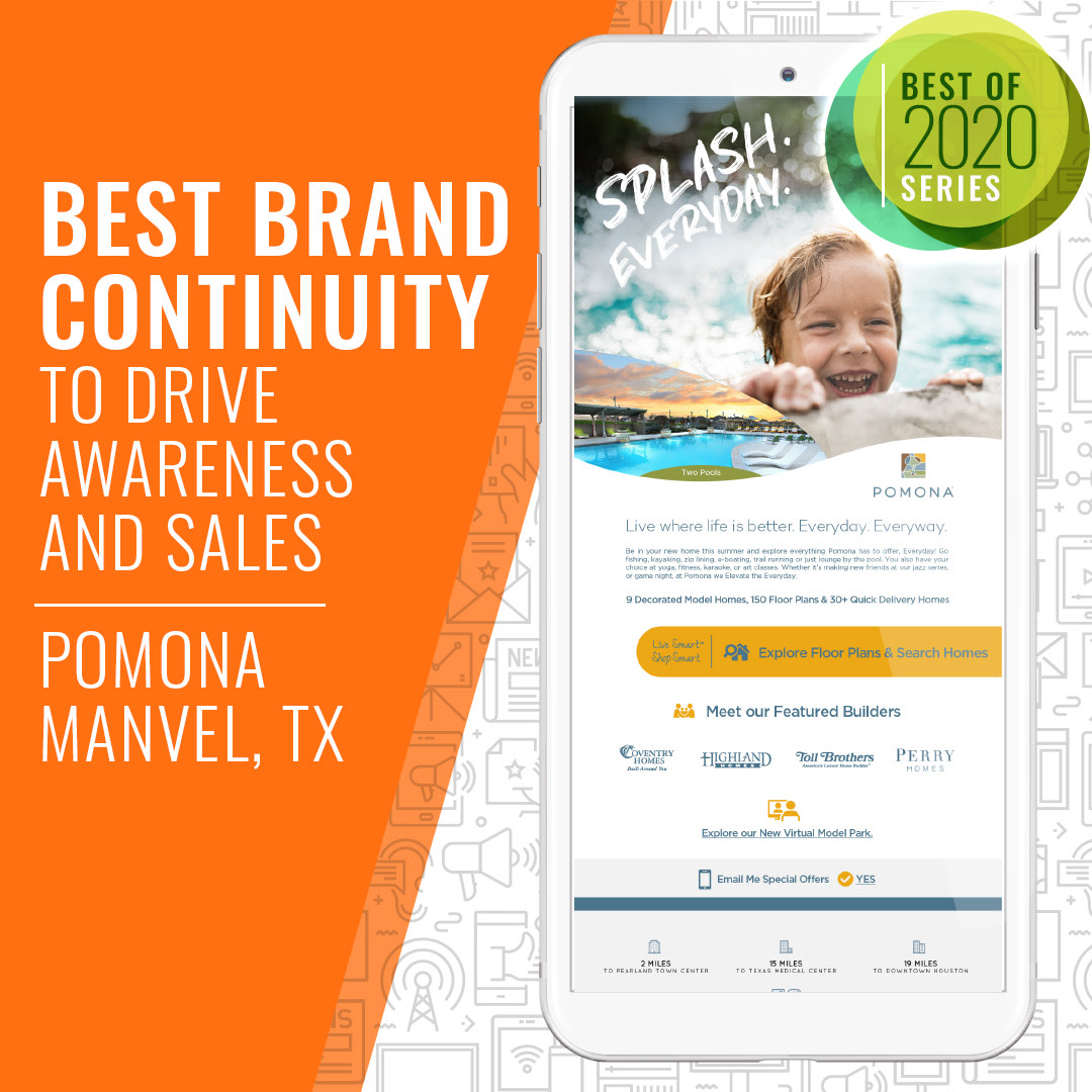 SmartTouchInt's tweet image. Check out our latest Best of 2020 Spotlight #4: Best Ad Campaign – Pomona by Hillwood, which exemplified the master-planned community’s tagline, Elevate the Every Day, and created consistent messaging and branding. Find out more here: bit.ly/3fsNho0