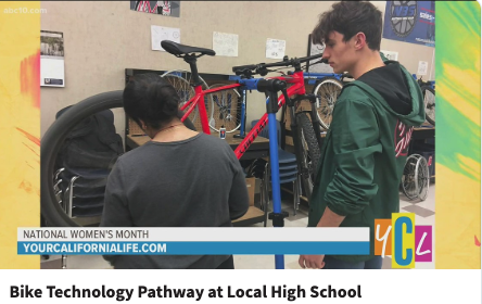 NUSDCTE's tweet photo. ABC10 celebrated National Women's Month spotlighting CTE women teachers. Watch Elle Steele's interview featuring  Bike Tech at Inderkum High School.

https://t.co/SXLVcXhswu https://t.co/zUvqwqTbZu