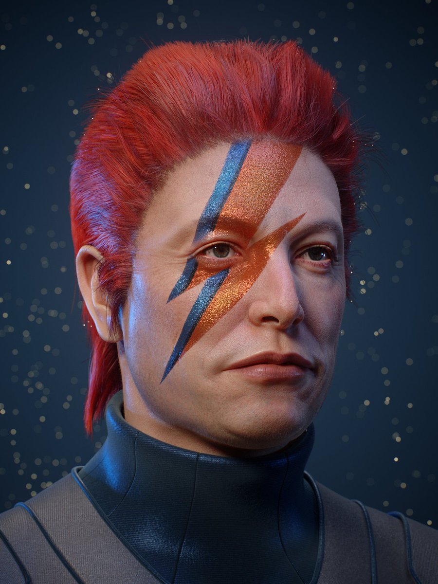 e_turgeneva's tweet photo. Two geniuses in one artwork.
3D likeness of @elonmusk with a tribute to the one and only David Bowie!
The animated version is available on @withFND
https://t.co/owCdzodY2d
#NFT #NFTCommunity #nftcollector #animation #NFTartists #Nftart @pixologic @Substance3D @marmosetco https://t.co/se9fBpfI0P