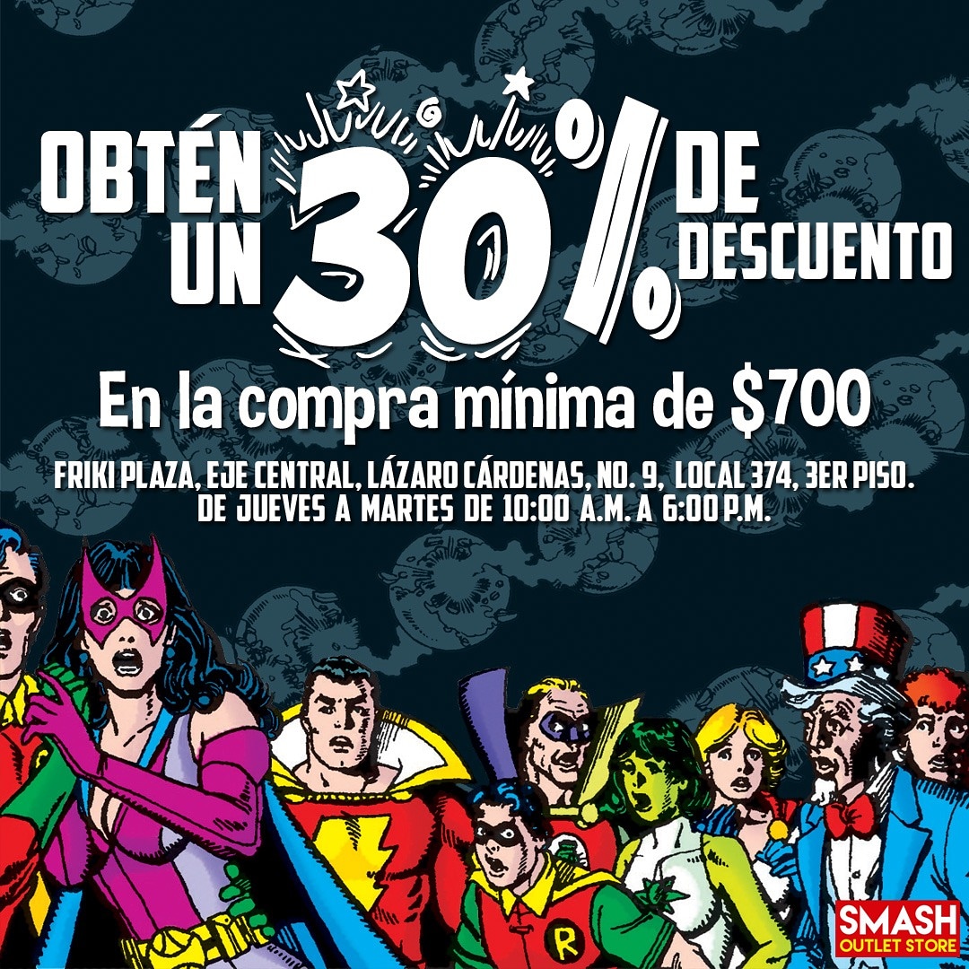 SmashOutlet's tweet photo. 🚨📣 Tenemos para ti, un 30% de descuento en la compra mínima de $700. 🦸🏻‍♂️🚨Te esperamos en #Frikiplaza, Eje Central, Lázaro Cárdenas No. 9, Local 374, 3er. Piso. 

#SmashOutletStore #Marvel #DC #DCCómics #MarvelCómics #Cómics #FelizMiércoles #MundoFriki https://t.co/QSCw70wdm8