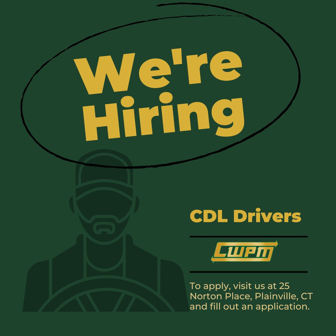 cwpm_llc's tweet photo. We’re hiring!  Print out the application and drop it off in our Plainville office: https://t.co/BwdzjuT7SL https://t.co/1srY8Zw9yJ