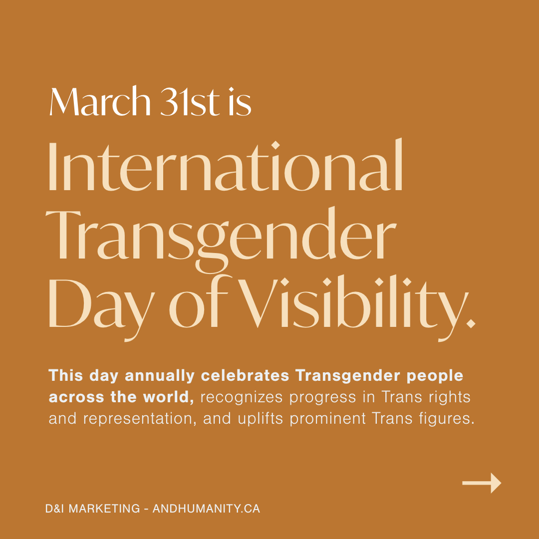 andhumanityca's tweet image. Happy Transgender Day of Visibility! Today we recognize the work of Transgender activists and social/political figures, and celebrate existence of all Trans people worldwide. View the full post with #ImageDescriptions here: instagram.com/p/CNF0yOQBtOh/