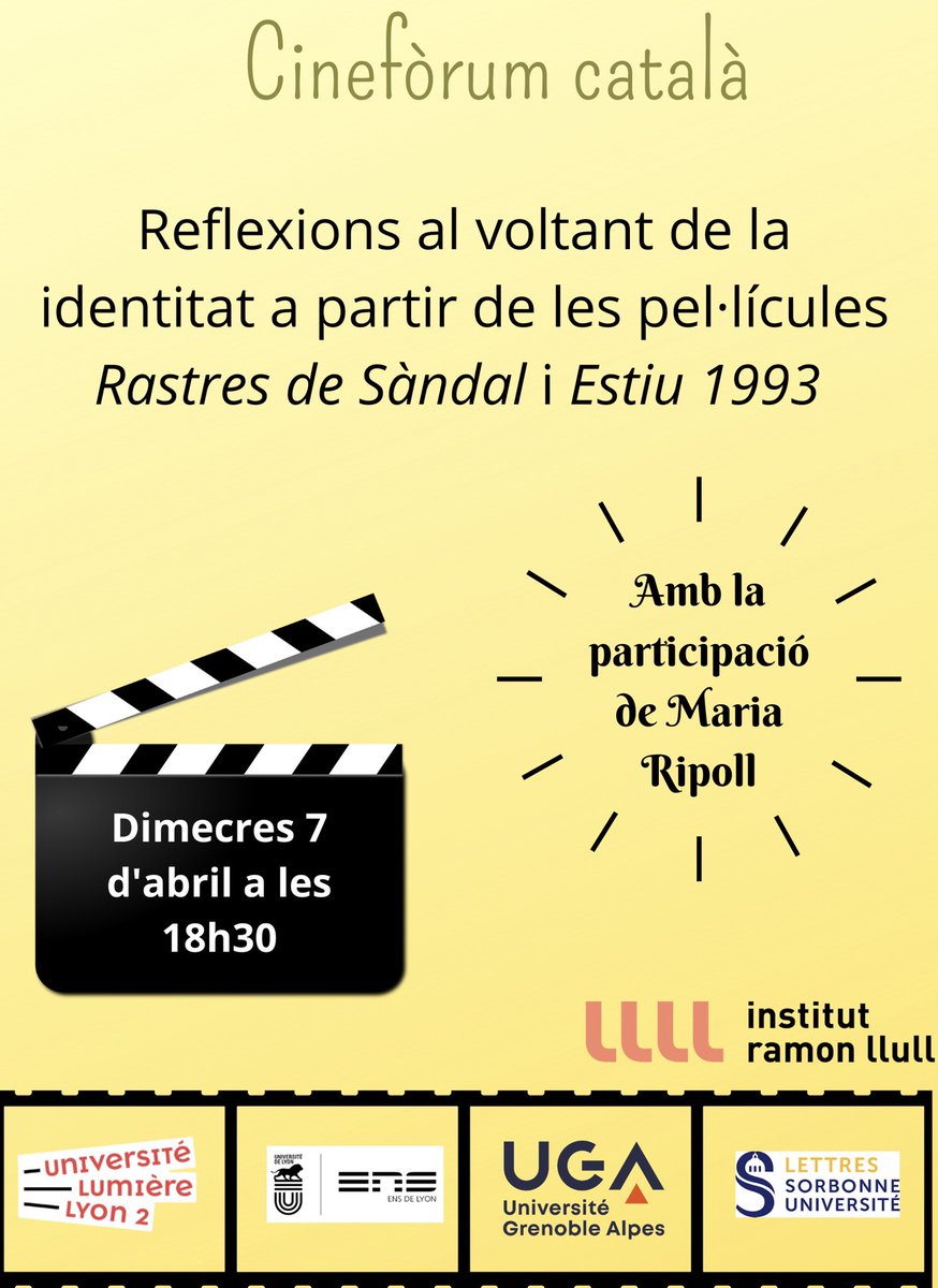 catala_lyon2's tweet photo. Us anunciem el cinefòrum català que tindrà lloc per Zoom el proper dimecres dia 7 d'abril a les 18h30. Hi esteu totes i tots convidats! Per tal de poder-hi assistir cal que us inscrigueu fent clic a l'enllaç següent: https://t.co/FzCXnOIhLn https://t.co/bd3NKWTgQ7