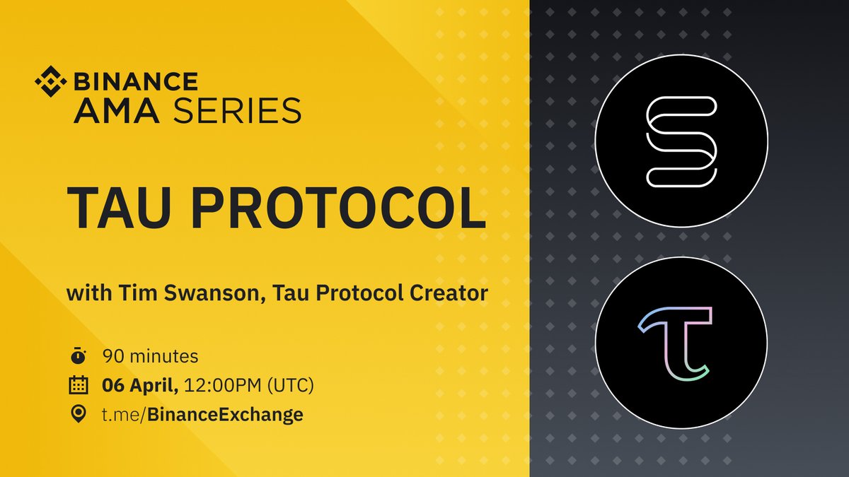 binance's tweet photo. Join us on April 6🗓 at 12PM UTC ⌚️for an AMA in the Binance English Telegram group with @BTCST2020’s Protocol Advisor and @tauprotocol Creator Tim Swanson!

There will be $2,000 in $BTCB to be won, so don't miss out! 🏆

Get involved here➡️https://t.co/6A44tBLSZI https://t.co/bWiWEbOttU