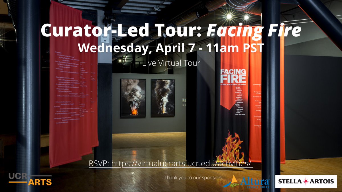 UCRARTS's tweet photo. Join us for a virtual curator-led tour of the Facing Fire exhibition on April 7 at 11am PST! RSVP: https://t.co/sMIntZwN2I
Thank you to our sponsors: @AlturaCU and @StellaArtois.
#ucrarts #californiamuseumofphotography #facingfire #photography #wildfire #wildfirephotography https://t.co/FgjkwygPrh