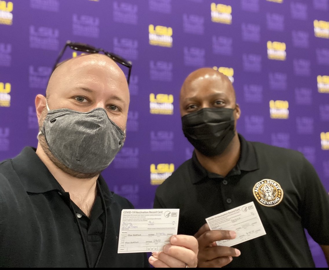 tyronnewalker's tweet photo. Today I received my second Pfizer vaccine and got a chance to catch up with brother @hay_rang 💉#AlphasVaccinate #ElevatingAlpha #NolaAlphas https://t.co/IaHH6LW0tc