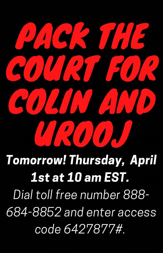 Please dial in to tomorrow's status conference at 10 am. It will be held by video but Public audio access is available. Dial toll free number 88-684-8852 and access code: 6427877# We really appreciate everyone's continued support.