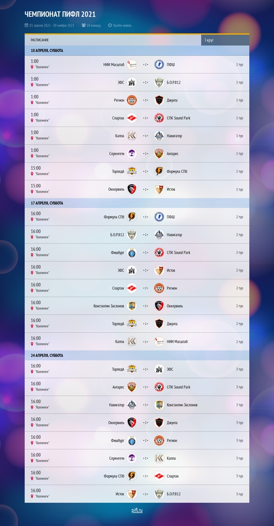 Определен список участников ПИФЛ 2021 и календарь первых девяти туров

pifl.ru/posts/1049264