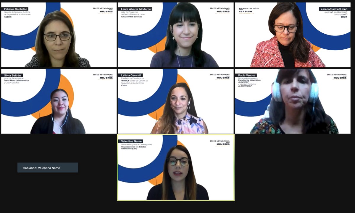SGarBecares's tweet photo. Fabuloso #speednetworking de la mano de la @OEA_Cyber con un panel excepcional de grandes #mujeres en el sector de #ciberseguridad #talentofemenino #talentocyber https://t.co/gBNNNmNPqy
