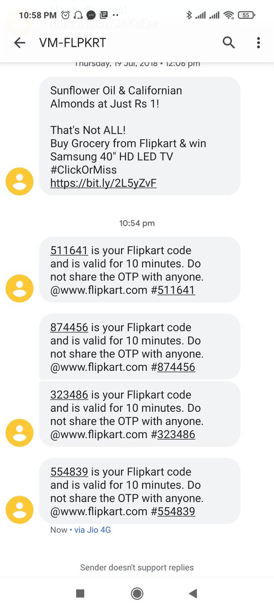 Raghu9945's tweet photo. @Flipkart @flipkartsupport is something wrong? Y iam getting login otp back to back even though I didn't attempt to login https://t.co/4fqsSoC66B