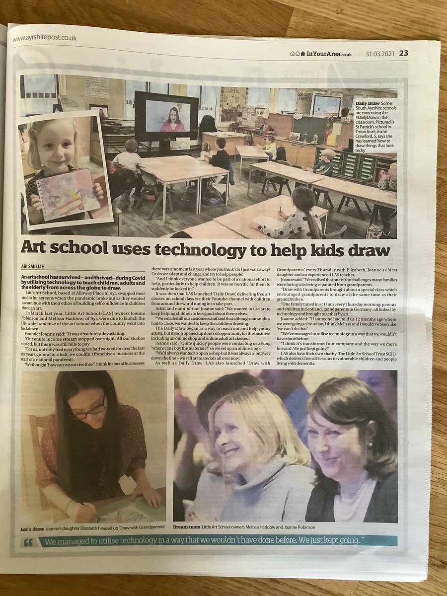 LittleArtSchool's tweet image. Thrilled to feature in today’s Ayrshire Post. Lovely to have our work recognised, it was a privilege to have been part of the #lockdownexperience for so many families and schools 😍 @Daily_Record @AyrshireChamber @ST3AMCo