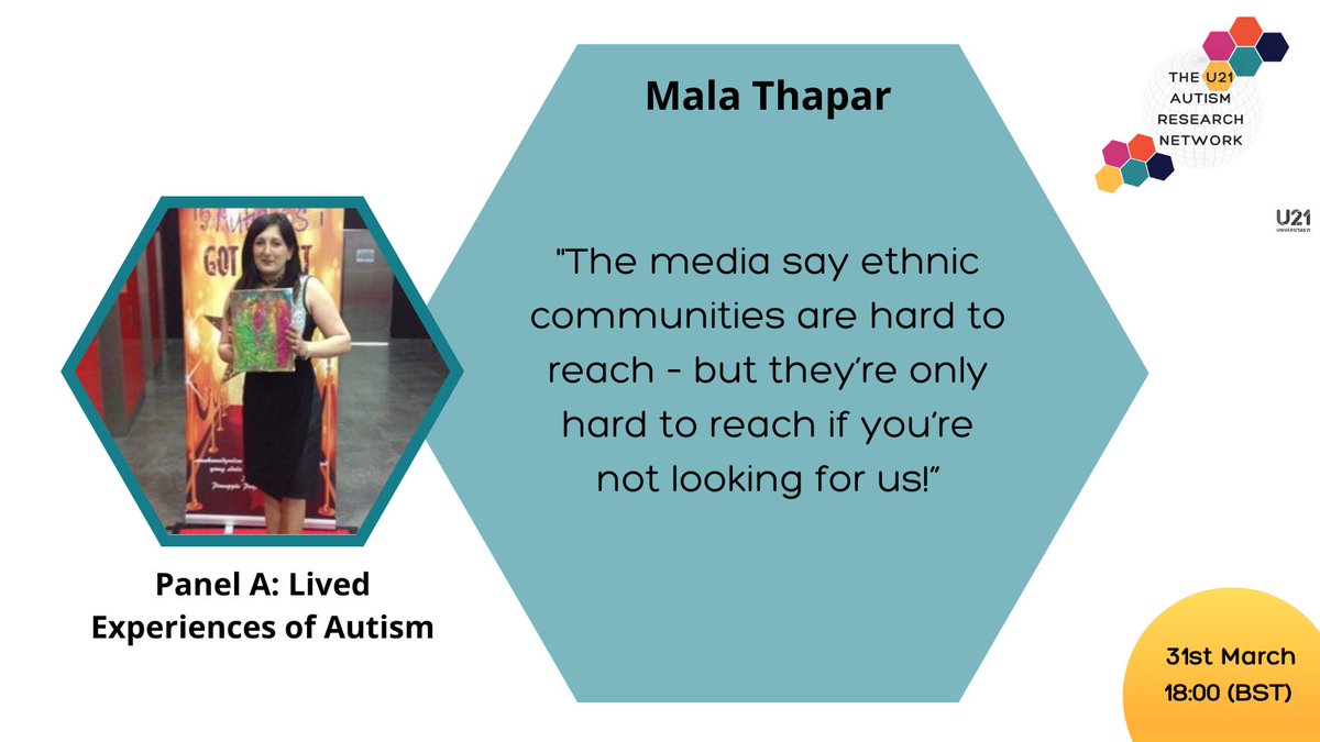 AutismU21's tweet image. Thank you @mala_thapar for your contribution- a really fantastic point⭐️ #U21Autism2021 #AutismAwarenessWeek2021