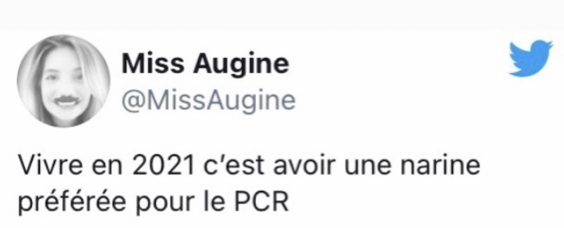 VirusDuLoL's tweet photo. Vivre en 2021 c'est avoir une narine préférée pour faire le test PCR 

Plus de 435 blagues anti-covid à retrouver ici : https://t.co/LxWWHBw3WF #blague #humour #covid #confinementSaison3 #confinement #CouvreFeu https://t.co/l5kiVh3Tzt