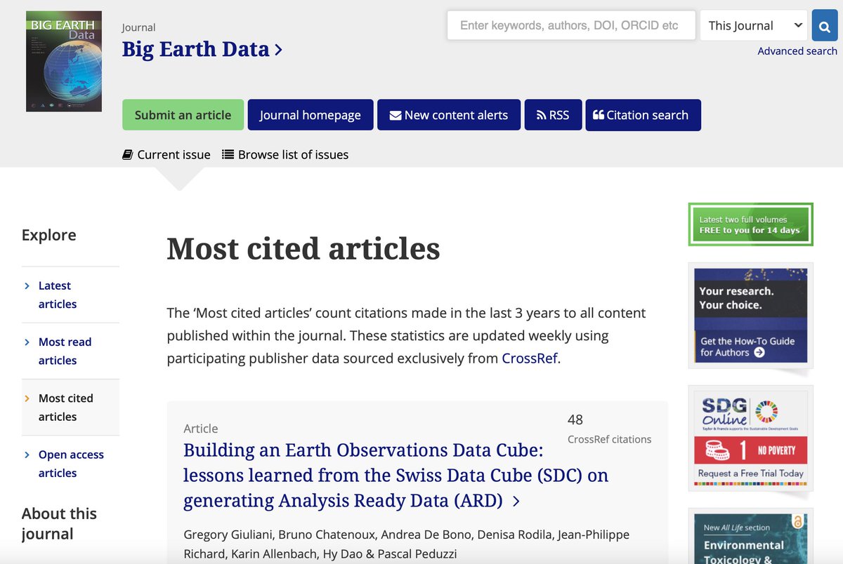 SwissDataCube's tweet image. The foundational article on the #SwissDataCube is currently the most cited paper of the Big Earth Data journal! A great achievement for our team. The article is available at: doi.org/10.1080/209644… @unige_ise @GRIDgva @foenCH @UZH_en @WSL_research