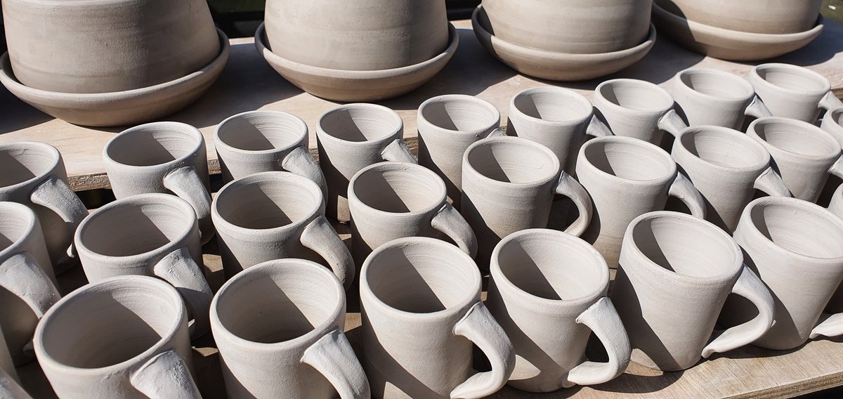 KnightonMill's tweet photo. Espresso coffee cups sun drying today. In the kiln this week. #handmade #saltglaze #madeinwiltshire https://t.co/vuM3HUpCkU