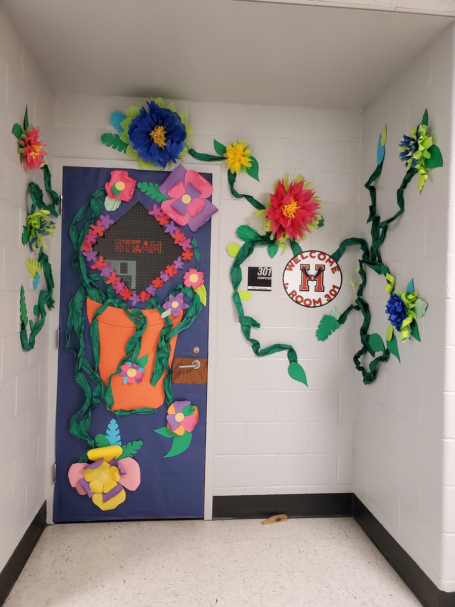 Hard at work on the "Spring Door Decorating" competition sponsored by <a href="/HMSStuCo/">HMS Student Council</a>. Nicely done Room 301! #STEAM7 #hpsdawesome #edtech #educationmatters #edchat