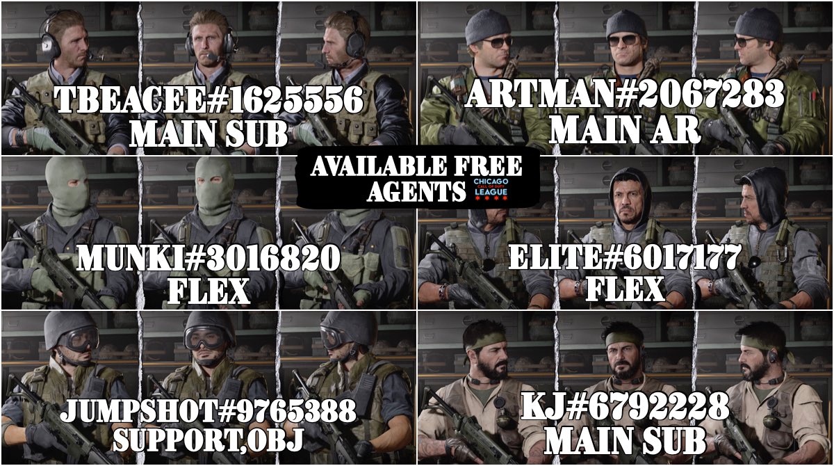 CityLeagues's tweet image. Available Free Agents⬇️

#freeagents #codfreeagents #CallOfDutyBlackOpsColdWar #CDL2021 #chicagocodleague #codteams