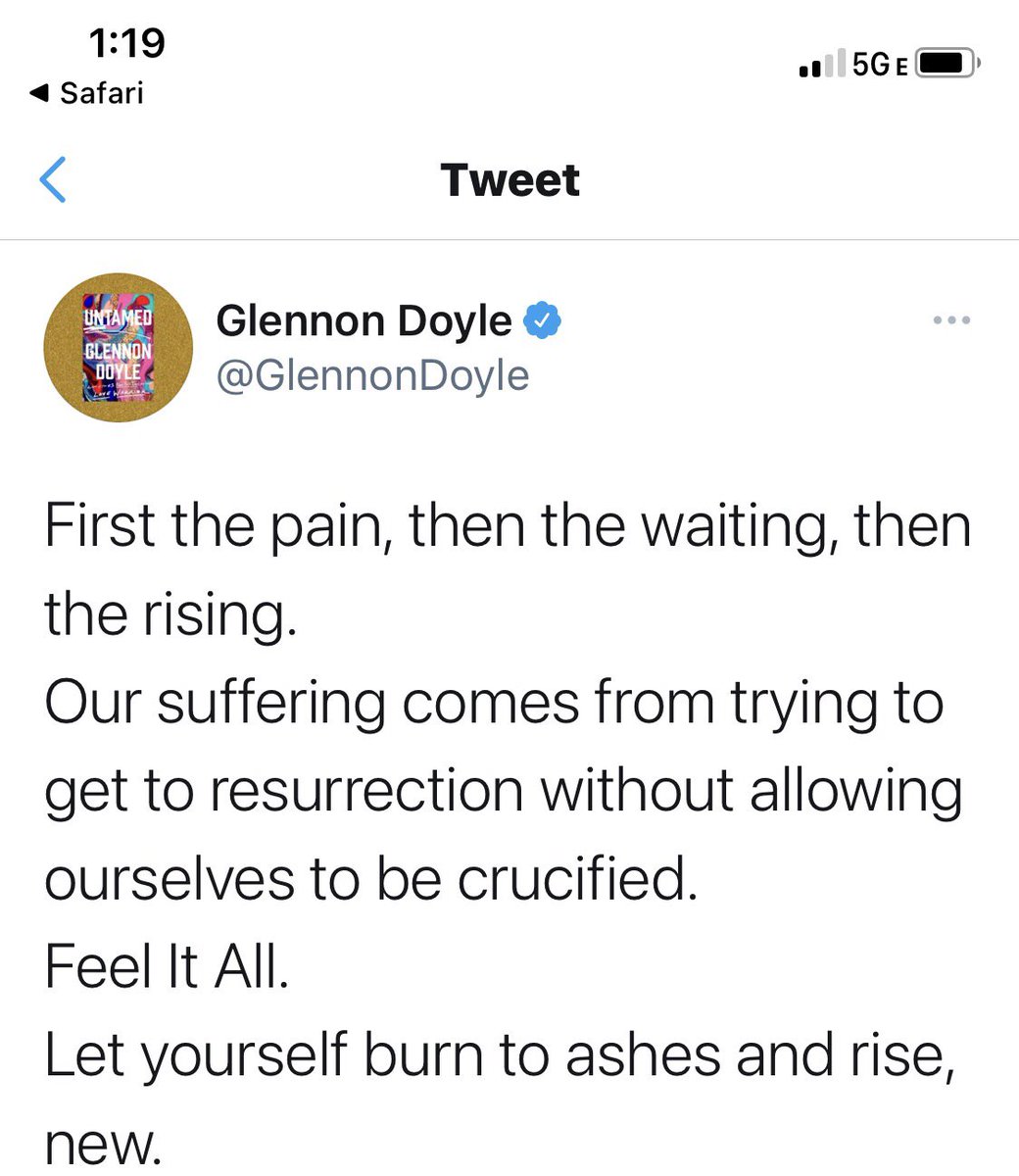 ShelbyNis's tweet photo. 1 year ago I saved this @GlennonDoyle tweet in my phone. In 3 days I’m getting part of it tattooed on my body. #untamed https://t.co/5y6amaKQtE