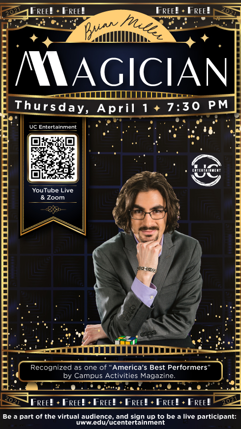 uc_entertain's tweet photo. This Thursday, Magician Brian Miller will be performing for our virtual DU event! The show will be at 7:30 p.m. Click the link below to watch!
https://t.co/Usc0sNwRt3 https://t.co/PHifw1B1fe
