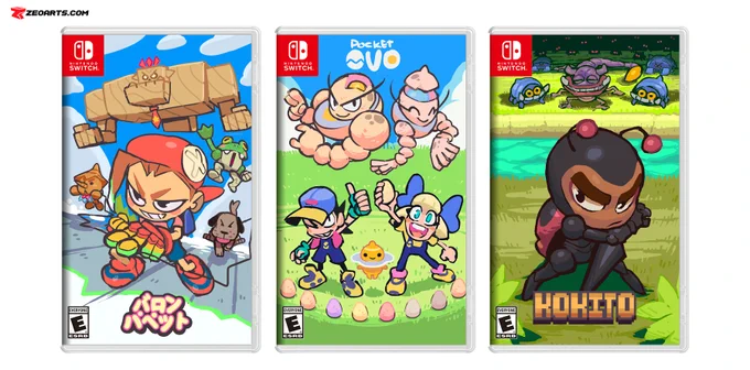 Third set of Switch covers, this time Baron Puppet created with Kosena, and Pocket Ovo with Aaron @_aaronmzn and @KosenaMaster  Kosena's help, Kokito is a game idea of my own I created last year. #characterdesign #zeoarts 