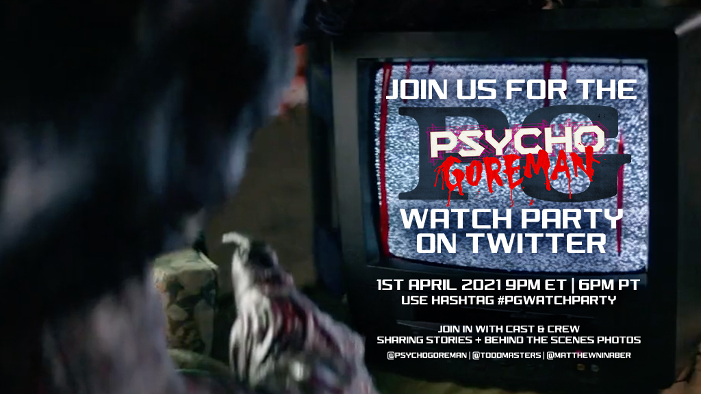 No cap, on #AprilFoolsDay join us for a tweetalong of PG: #PsychoGoreman.  ▶️ Hit play #April1st 9PM ET | 6PM PT &amp; use #PGWatchParty to interact with director Steven Kostanski, <a href="/ToddMasters/">Todd Masters</a>, <a href="/MatthewNinaber/">Matthew Ninaber</a> + other cast / crew.