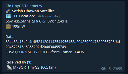F4EWI_Thierry's tweet photo. Perhaps the first π«π· transmission via the #SDSat satellite with a #TTGO. Thanks to the @SpaceKidzIndia team and to the @tiny__GS group
#LoRa modulation
@rifath_shaarook @dev_4m1g0 @G4lile0
https://t.co/i6MkT28X1r
https://t.co/nfSO2ZUcb4 https://t.co/H0b92qXinf