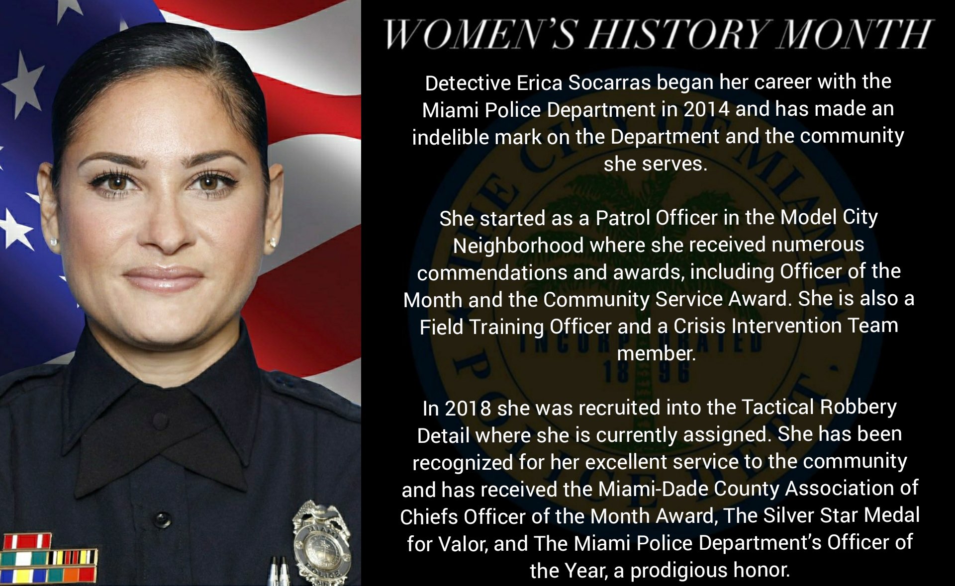 Miami PD Twitterren: "Today MPD Celebrates Detective Erica Socarras for  being one of the many empowered women of the Miami Police Department. 👏🏻  #WomensHistoryMonth https://t.co/iLBTambOIA" / Twitter