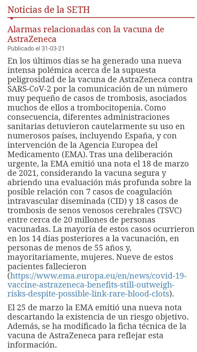 cvelayos's tweet photo. En relación a las trombósis comunicadas como eventos adversos tras la administración de la vacuna de #AstraZeneca el posicionamiento de la Sociedad Española de Trombósis y Hemostasia es claro, comprometido y contundente:
https://t.co/Tt2ulN7Kfi https://t.co/ZULA7NWQTN