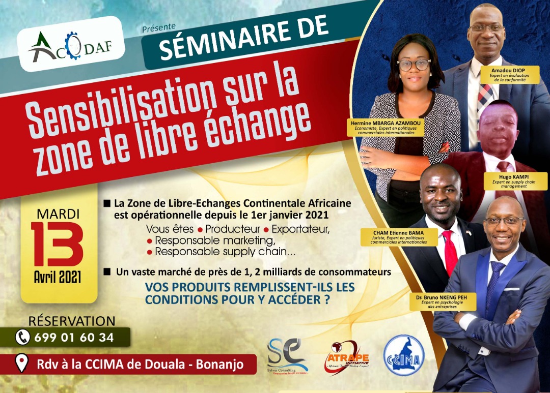 diopinhodel's tweet photo. Organisé par Action pour le Commerce et le Développement en Afrique (ACODAF) et la Chambre de Commerce, de l'industrie, des Mines et de l'Artisanat (CCIMA) de Douala.
#_RDV: 13/04/2021
#_Lieu : CCIMA de Douala et en ligne ( ZOOM)
#_Réservation : (+237) 69 90 16 034
#AfCFTA https://t.co/HZnLGiFWuS