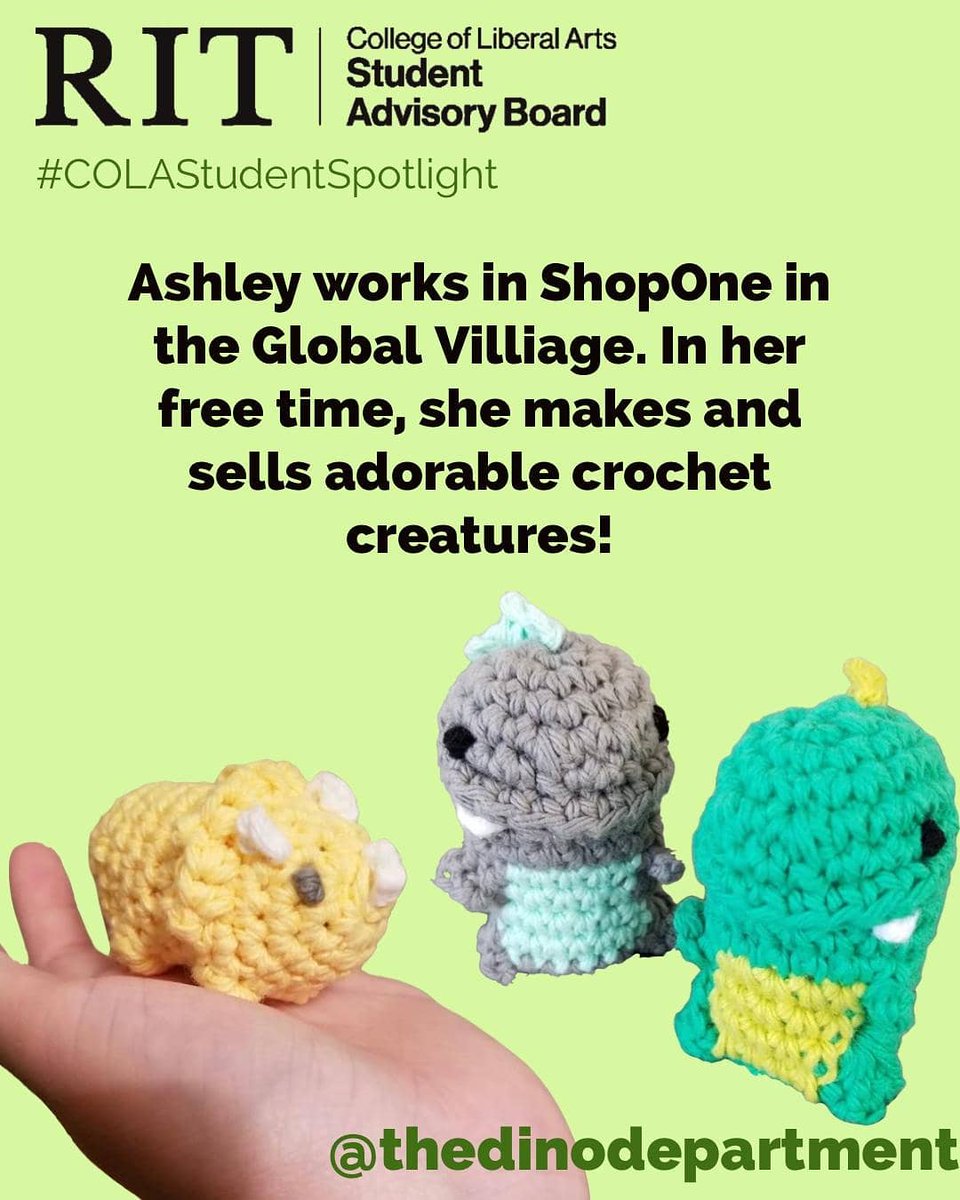 rit_cola_sab's tweet photo. #COLAStudentSpotlight is featuring Ashley Hum this week! #AirForce #CrochetCreatures https://t.co/YSwTBSt6OJ