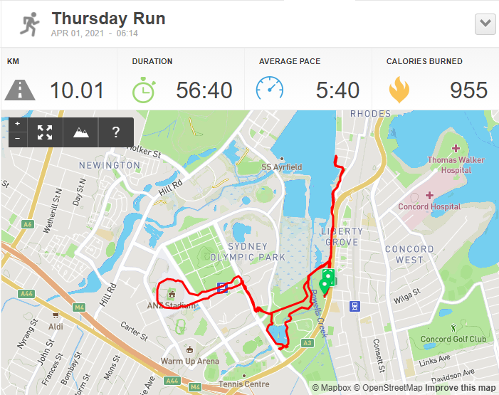 JaseAURunner's tweet photo. APRIL FOOLS 10K
Starting April with 10ks done around Sydney Olympic Park in 56:40. #SocialDistanceRunning #NikePro https://t.co/brmZE4hE9a