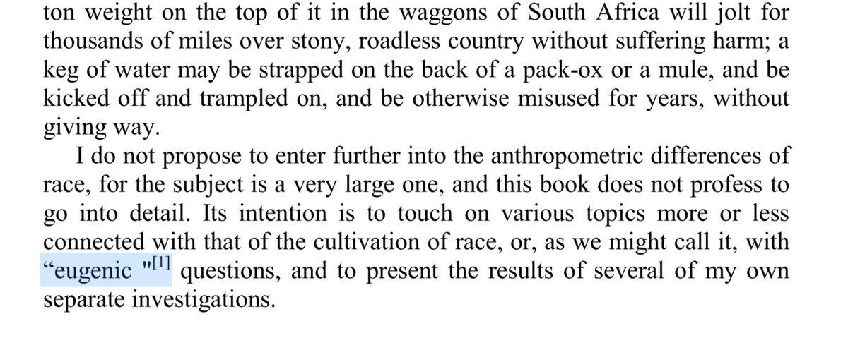 5/100: Galton wrote: "Its intention is to touch on various topics more or less connected with that of the cultivation of race, or, as we might call it, with 𝚎𝚞𝚐𝚎𝚗𝚒𝚌."The term comes from the greek word 𝚎𝚞𝚐𝚎𝚗𝚎𝚜, and means 𝚘𝚏 𝚗𝚘𝚋𝚕𝚎 𝚋𝚒𝚛𝚝𝚑.