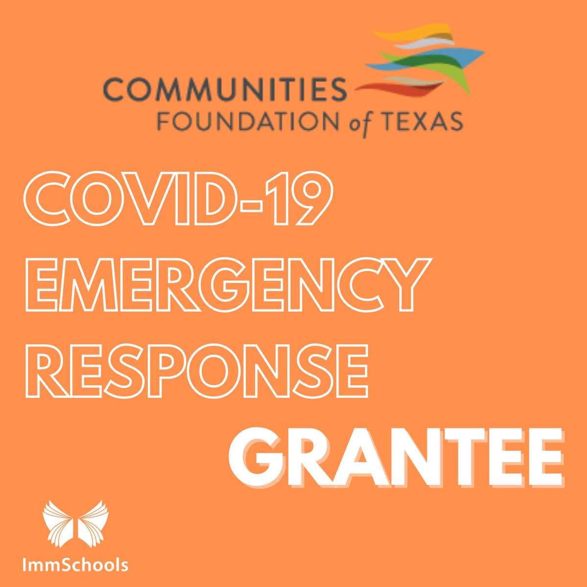 ImmSchools's tweet photo. We are honored to announce that we've been selected as a Communities Foundation of Texas @GiveWisely!! We feel grateful to be able to use this $15K grant to support ImmSchools' emergency response to COVID-19. #CFTImpact #immigration #education #covidresponse #covidrelief https://t.co/bqZvtnkvzg