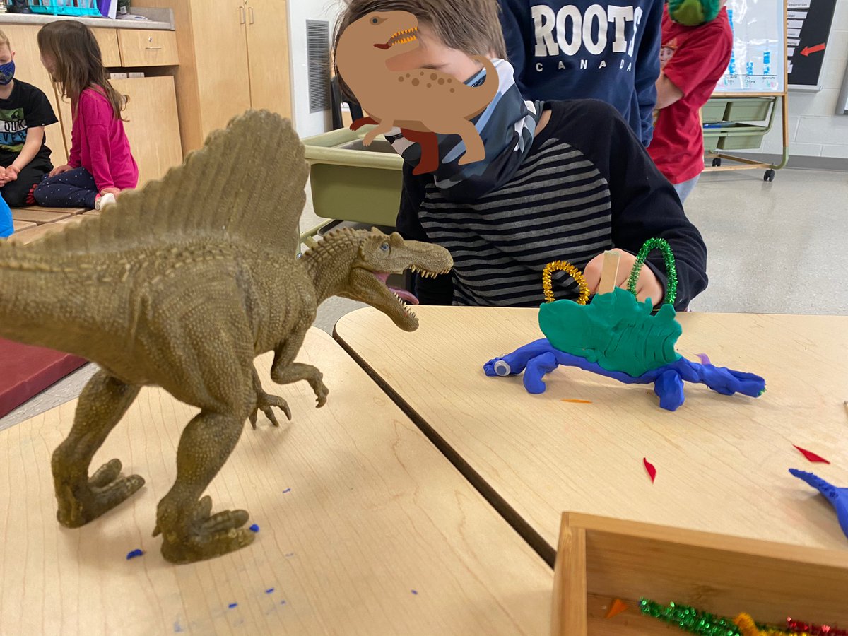 CThompson111809's tweet photo. To wrap up our #dinosaurinquiry, K students have been creating their own dinosaurs using clay and random art materials. Students pick one of our many figures to use as reference and try to match as many features as they can. @WPSTillsonburg https://t.co/AxQTRY00ai