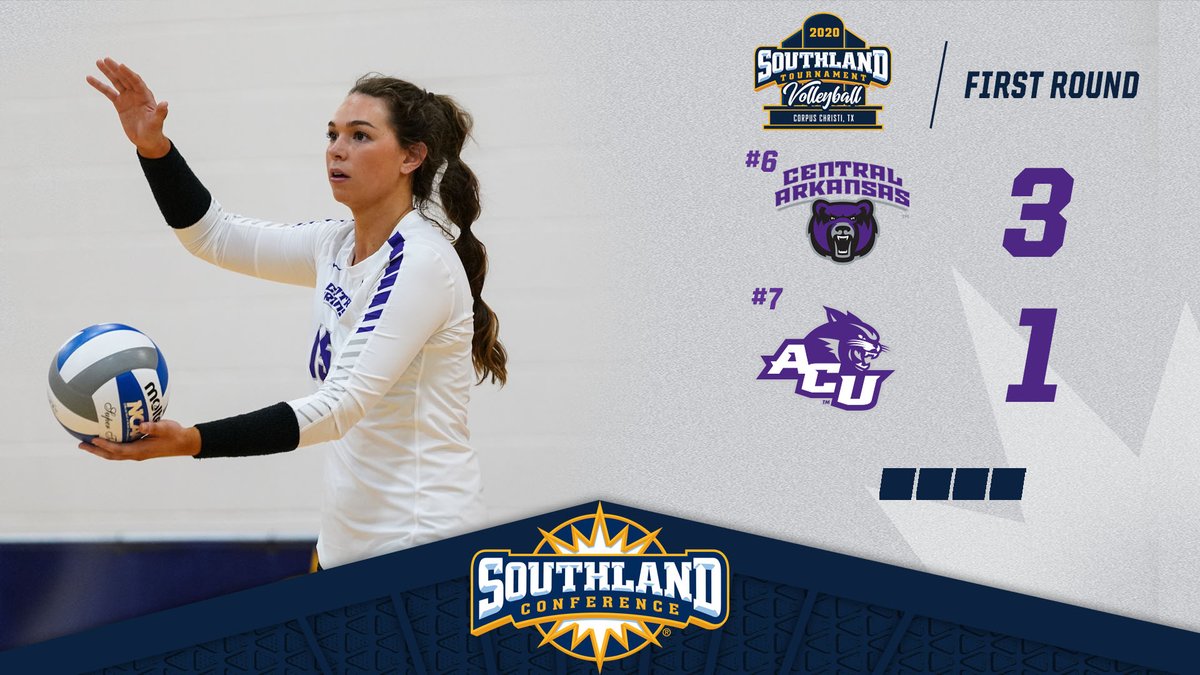 SouthlandSports's tweet photo. Eyes up. Locked in. It's on to the next round.

No. 6 Central Arkansas advances to the second round of the Southland 🏐 Tournament with a 3-1 win over ACU.

Madi Bowles and Amanda Beaton combined for 28 of the Sugar Bears' 60 kills in the match. #BearClawsUp #SouthlandStrong https://t.co/VU5xJdC1OX