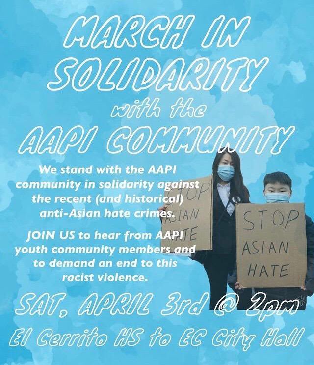 Students in WCCUSD have organized a march in solidarity with the Asian American and Pacific Islander community. Join the student led march at El Cerrito High School on April 3 at 2pm to help stand against hate. #stopasianhate #studentvoice #wholechildwholecommunity #stophatecrime