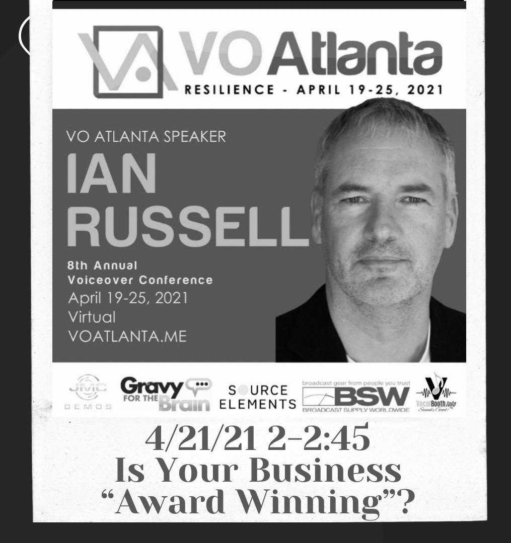 ianrussellvoice's tweet photo. The full #VOatlanta schedule is now available. My session will be Wednesday 21st April at 2.00pm I'll be reflecting on how entering and winning or being nominated for an award can change so many things about your VO business. Sign up at https://t.co/Oyh1rtNyFa  #conferencespeaker https://t.co/pzWA1n11Yx